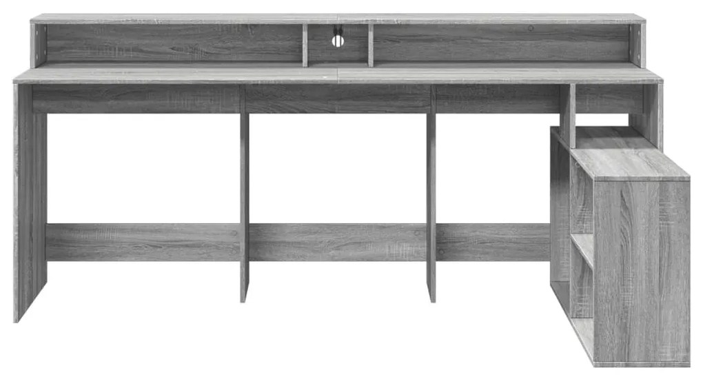 szürke sonoma színű szerelt fa LED-es íróasztal 200x104x91 cm