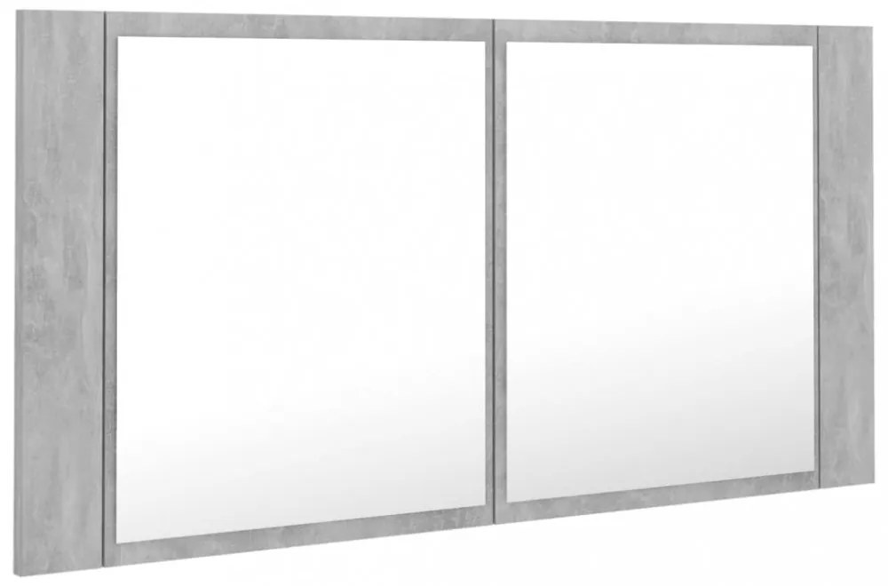 betonszürke akril LED-es tükrös fürdőszobaszekrény 90x12x45 cm