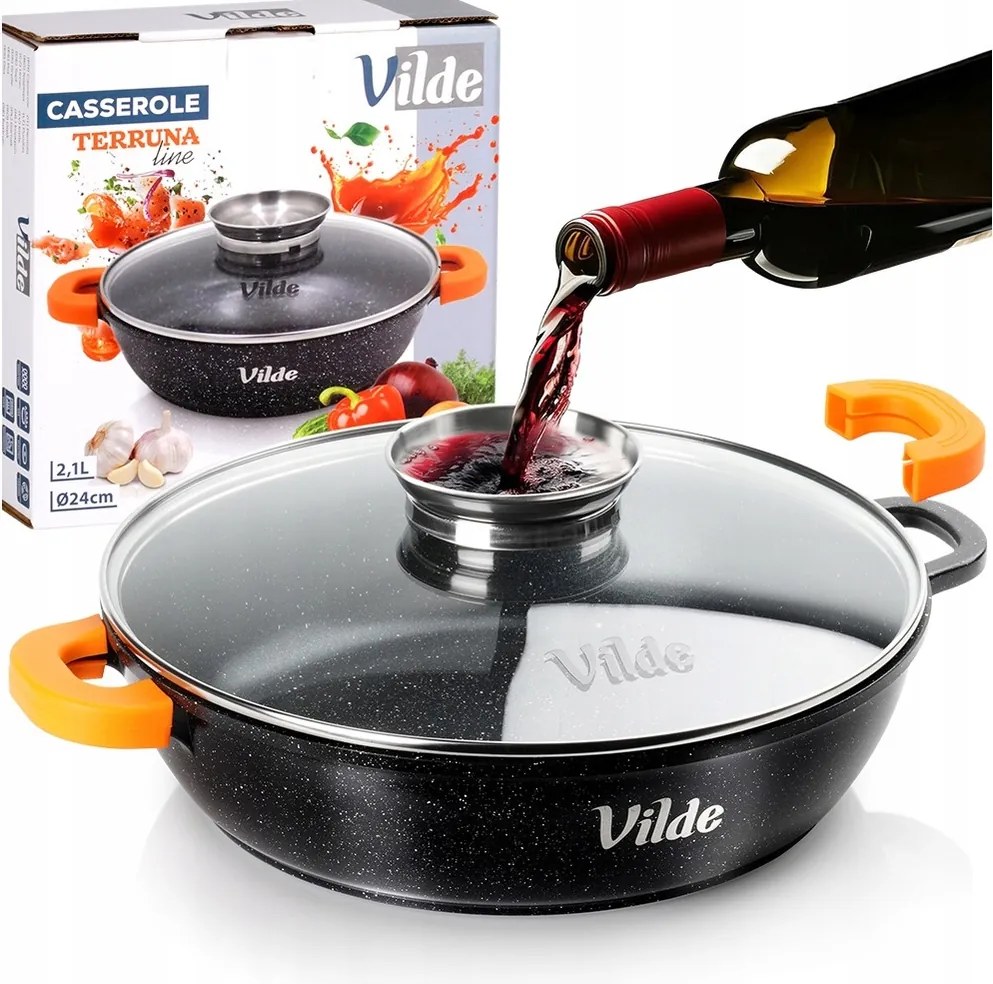 Gránit serpenyő pároláshoz sütéshez fedővel 24 cm 2,1L