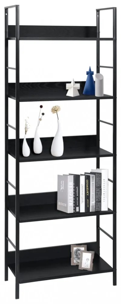 5 szintes fekete szerelt fa könyvespolc 60 x 27,6 x 158,5 cm