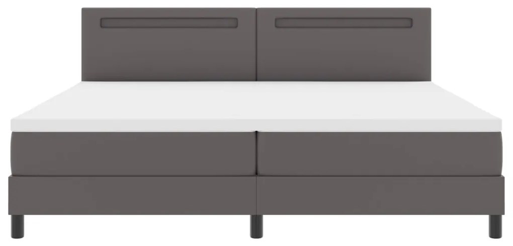 Boxspring Ágy Matraccal Szürkében, 200x200 cm, Műbőr.