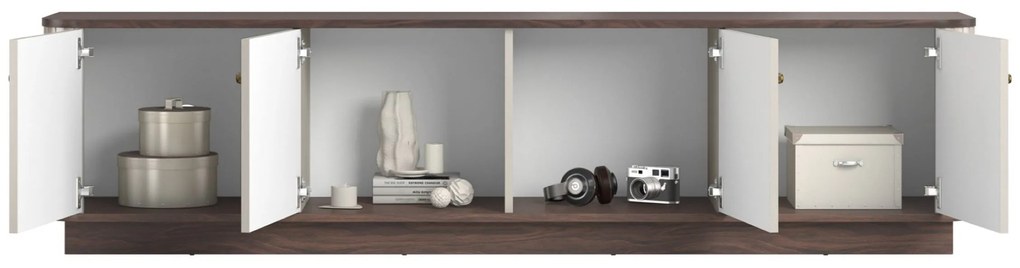 Vesper 4D TV-szekrény 187 cm talapzaton - kasmír / dió / arany fogantyúk