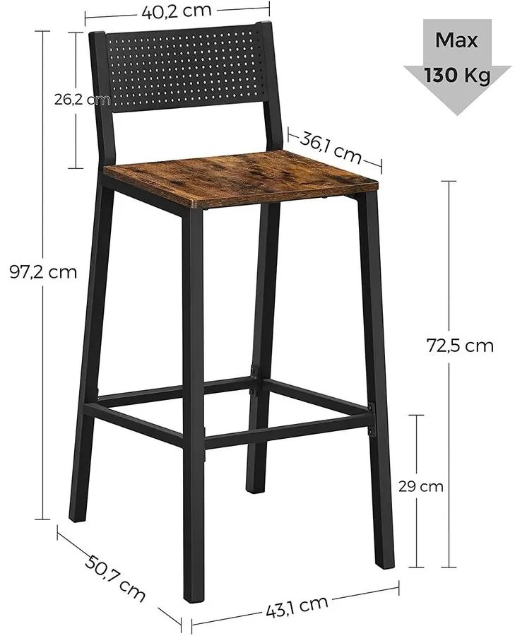 2 db bárszék készlet, Konyhai székek Ipari tervezés Vintage barna fekete
