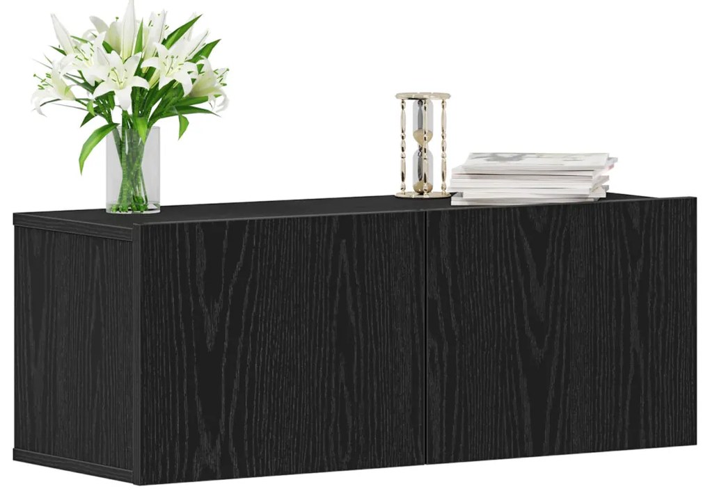 TV faliszekrények (2 db) - Fekete tölgy, 80x30x30 cm, MDF-ből készült