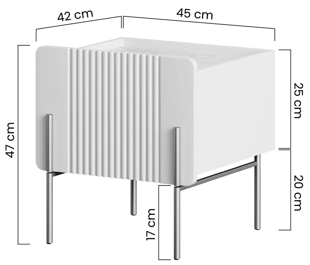 Malmi éjjeliszekrény fiókkal 45 cm - fekete matt / fekete lábak