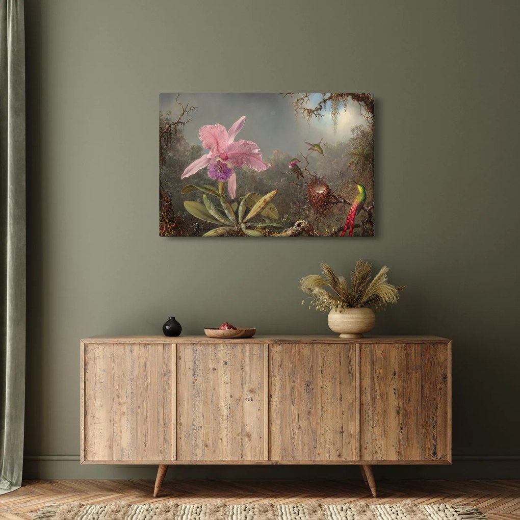 Kép - Martin Johnson Heade, Cattleya Orchid and Three Hummingbirds, reprodukciók (90x60 cm)
