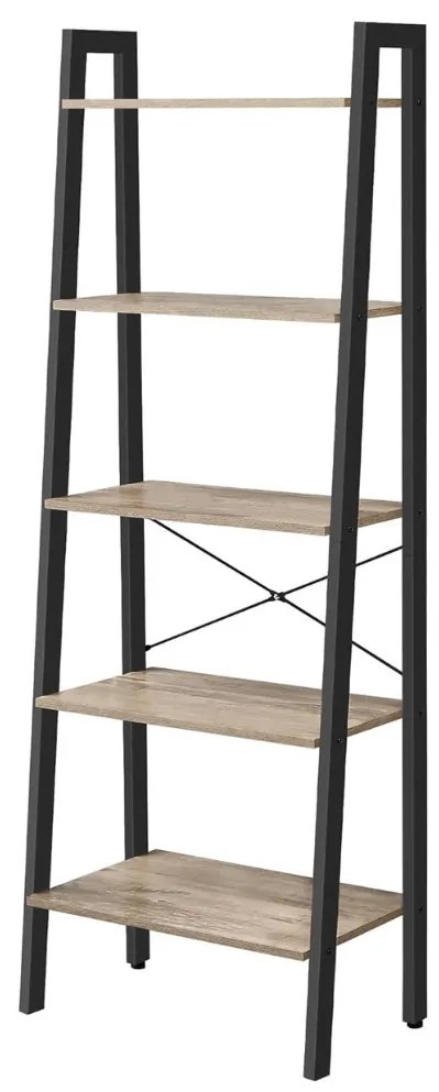 KÉSZLETKISÖPRÉS! Intenso Home 5 szintes nyitott könyvespolc / virágállvány 56 x 172cm, döntött design, modern tölgy szín | Univerzális tároló állvány fém lábakkal