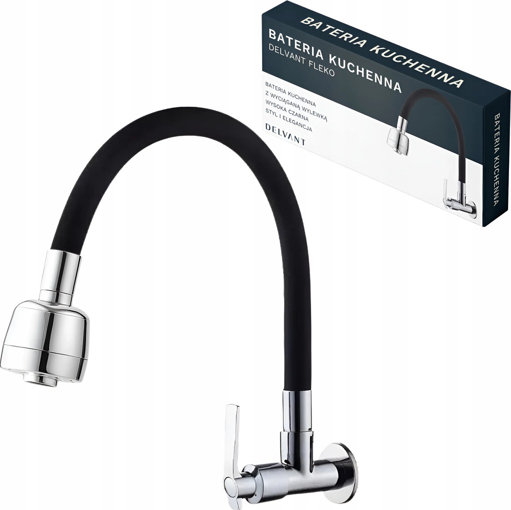 Konyhai Csaptelep Flexibilis Mosogató Kifolyócső Delvant Fleko Fekete