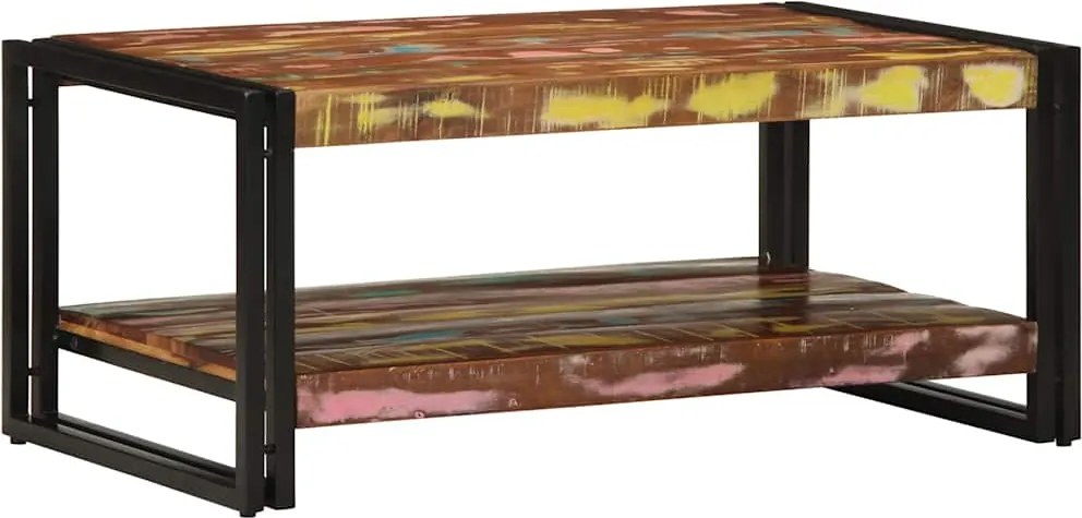 vidaXL dohányzóasztal többszínű 90x50x38cm tömörfa újrahasznosított fa