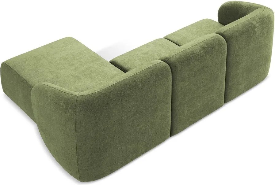 Zöld zsenília sarokkanapé (jobb oldali-heverő résszel) Lani – Makamii