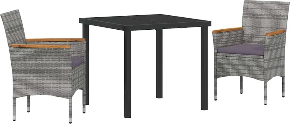 vidaXL Kert étkező szett párnával 3 pcs Szürke polirattan