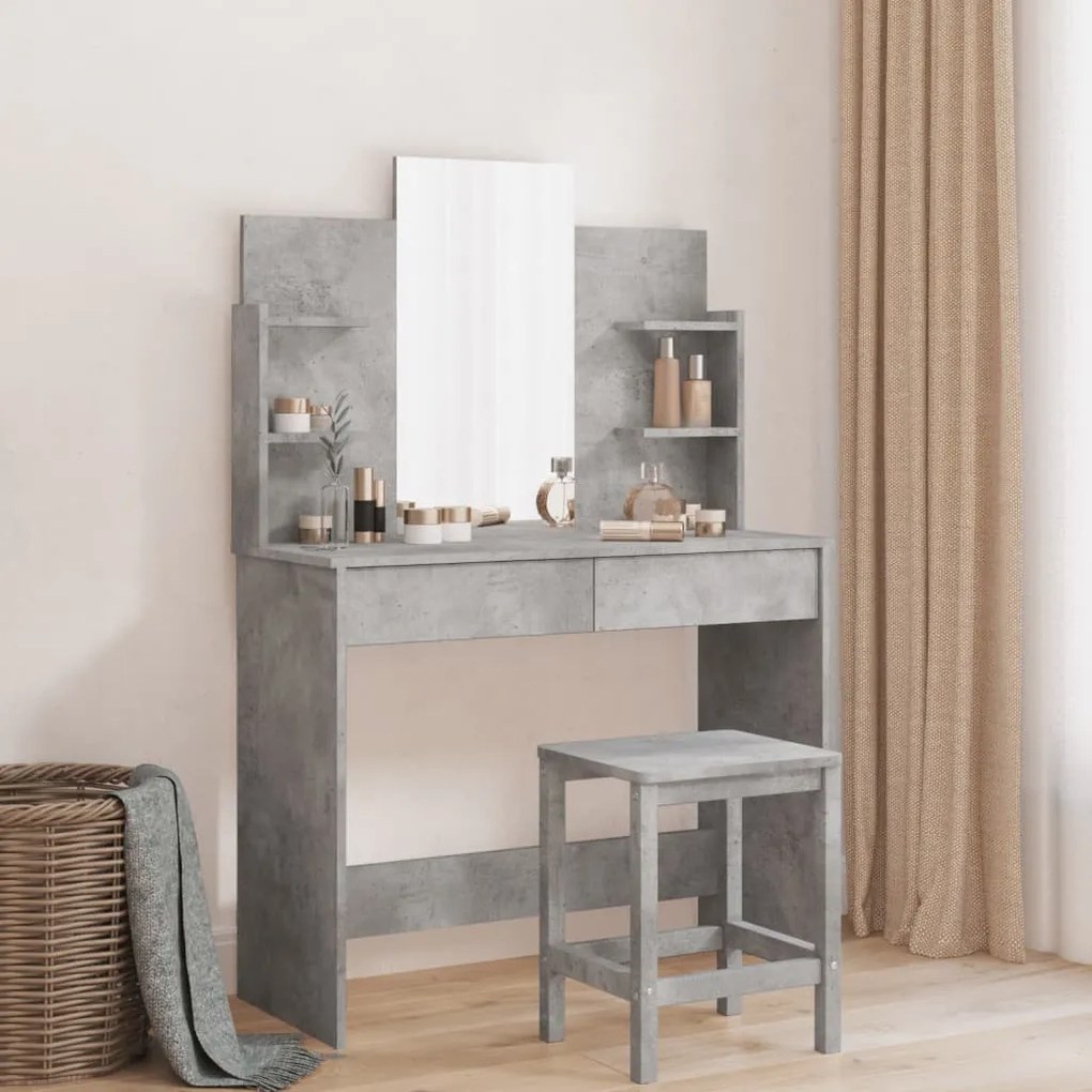 betonszürke fésülködőasztal tükörrel 96 x 39 x 142 cm