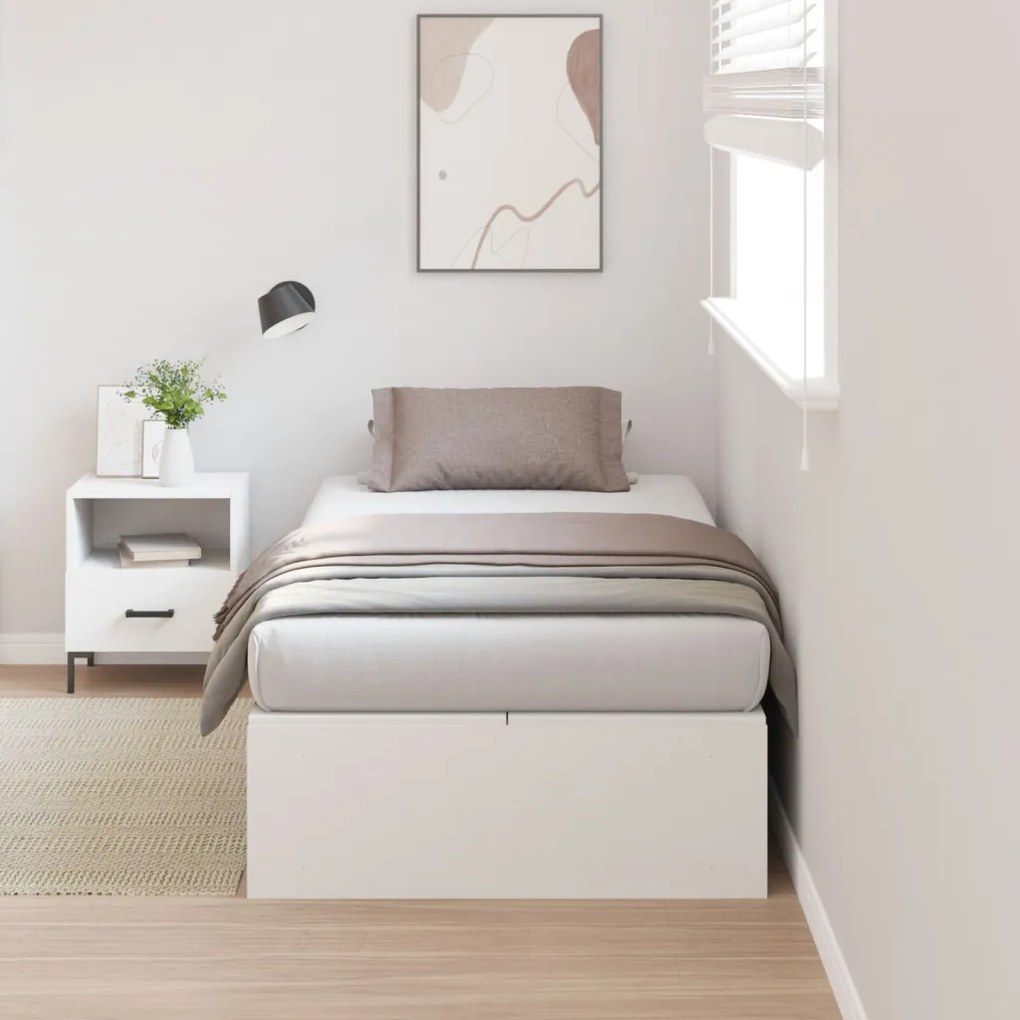 Ágykeret tárolóval Fehér 90 x 200 cm Faanyag