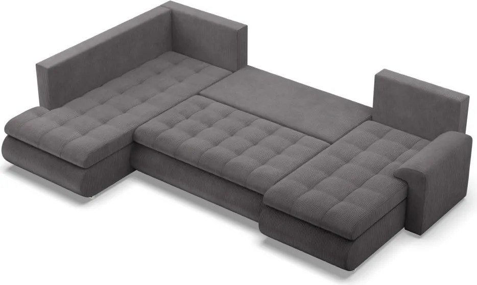 Tokio U sarokkanapé, 3 ágyneműtartóval, kordbársony, baloldali, szürke