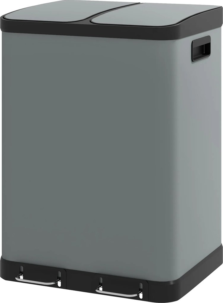 HOMCOM 2 x 30L Pedálos Szemetes, Fedéllel, Fém Hulladékgyűjtő, Műanyag Belső Zsákkal, Csendes Záródás, Nappaliba és Irodába, 48.8 x 39.5 x 67 cm | Aos