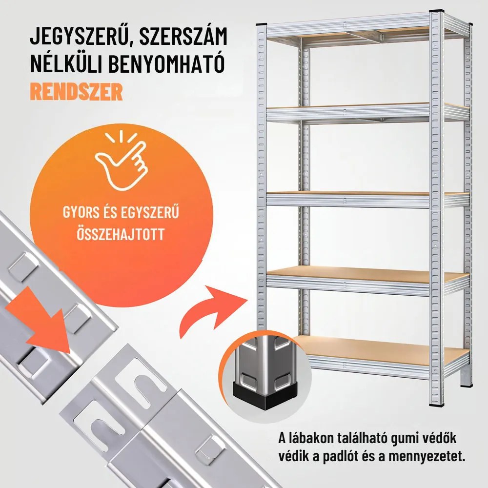 HEAVY nagy teherbírású polc, max. 875kg, 90x40x180cm, ezüst Jurhan