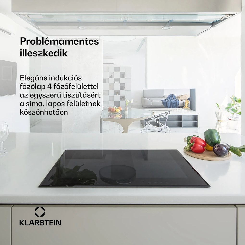 Klarstein Delicatessa 60, beépített indukciós főzőlap, 7000 W, 4 zóna, üvegkerámia, fekete