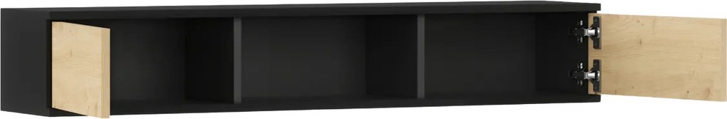 Fali polc szekrényekkel LANZZI 120 cm, fekete/tölgy