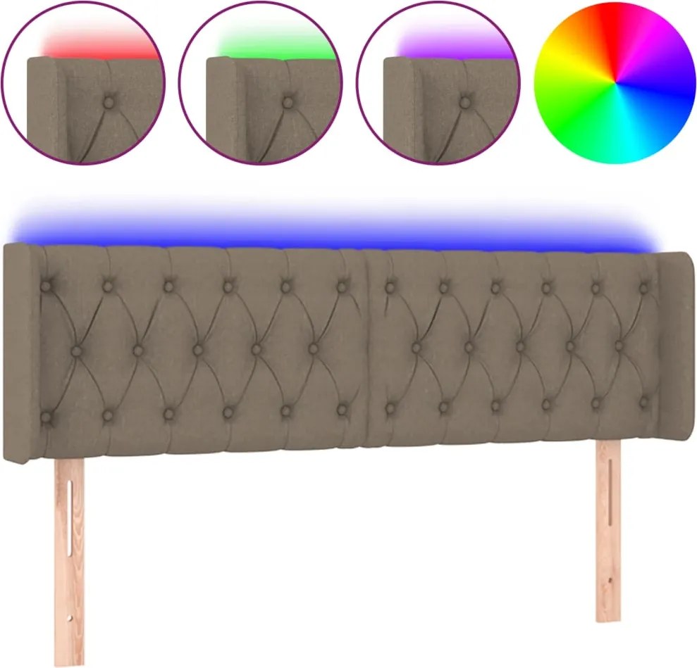 vidaXL tópszínű szövet LED-es fejtámla 147 x 16 x 78/88 cm