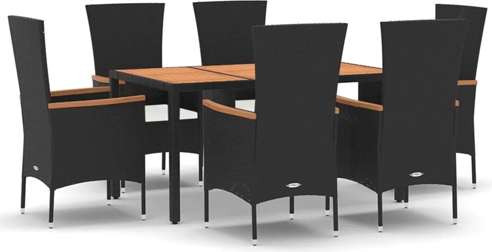 vidaXL 7 részes fekete polyrattan kerti étkezőgarnitúra párnával