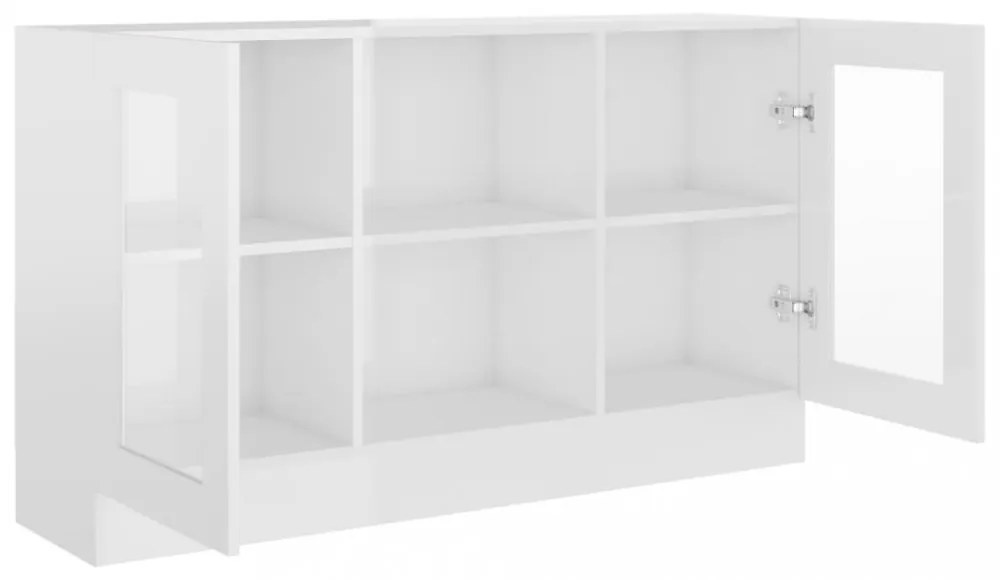 magasfényű fehér szerelt fa vitrinszekrény 120 x 30,5 x 70 cm