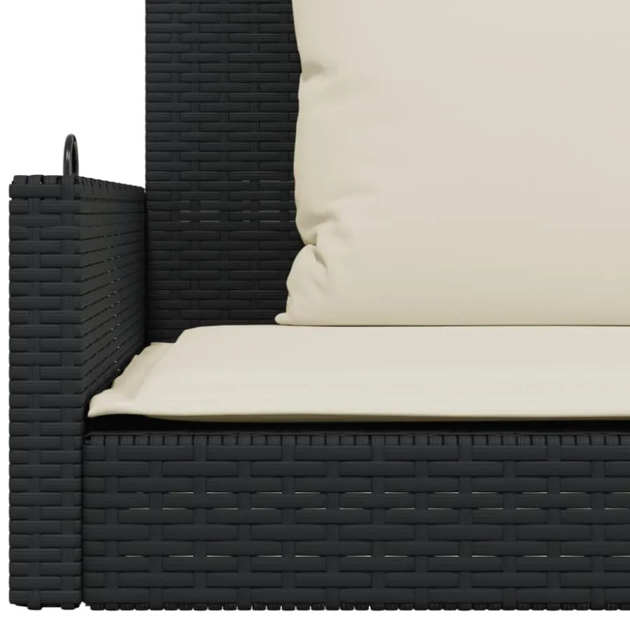 fekete polyrattan hintapad párnával 119 x 56 x 48 cm