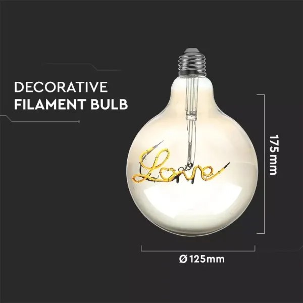 LED Dekorációs izzó FILAMENT G125 E27/5W/230V 2200K