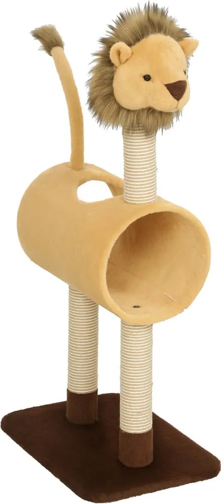 PawHut kaparófa 104 cm oroszlán mintával, alagúttal, lógó farokkal, 7 kg-ig, világosbarna