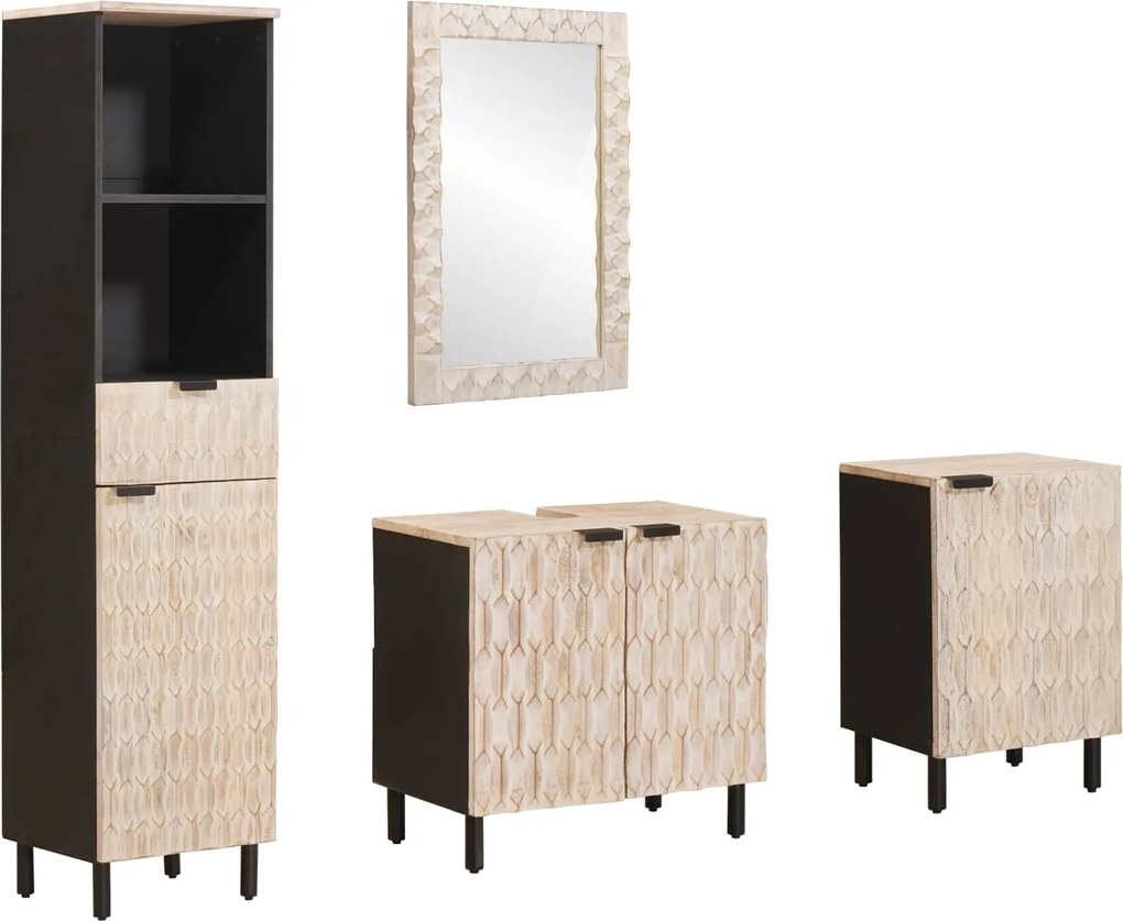 vidaXL Fürdőszoba szettek 4 pcs Fehér mosott felület Tömör Mangófát