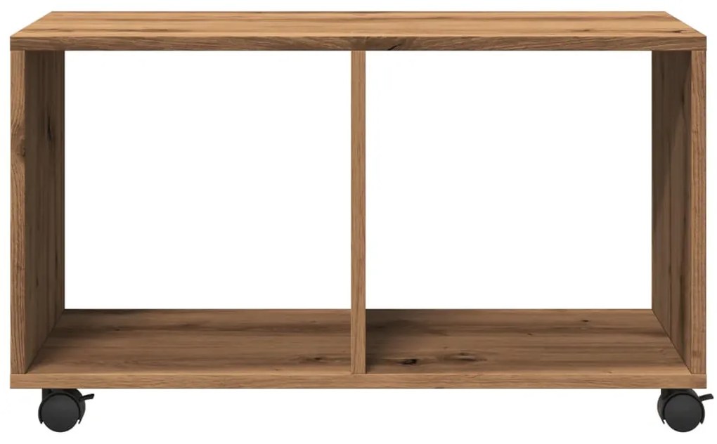 kézműves tölgy színű szerelt fa görgős szekrény 72x33x42,5 cm