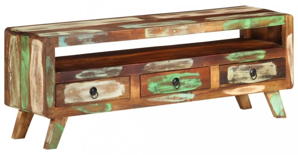 többszínű tömör újrahasznosított fa TV-szekrény 110x30x40 cm