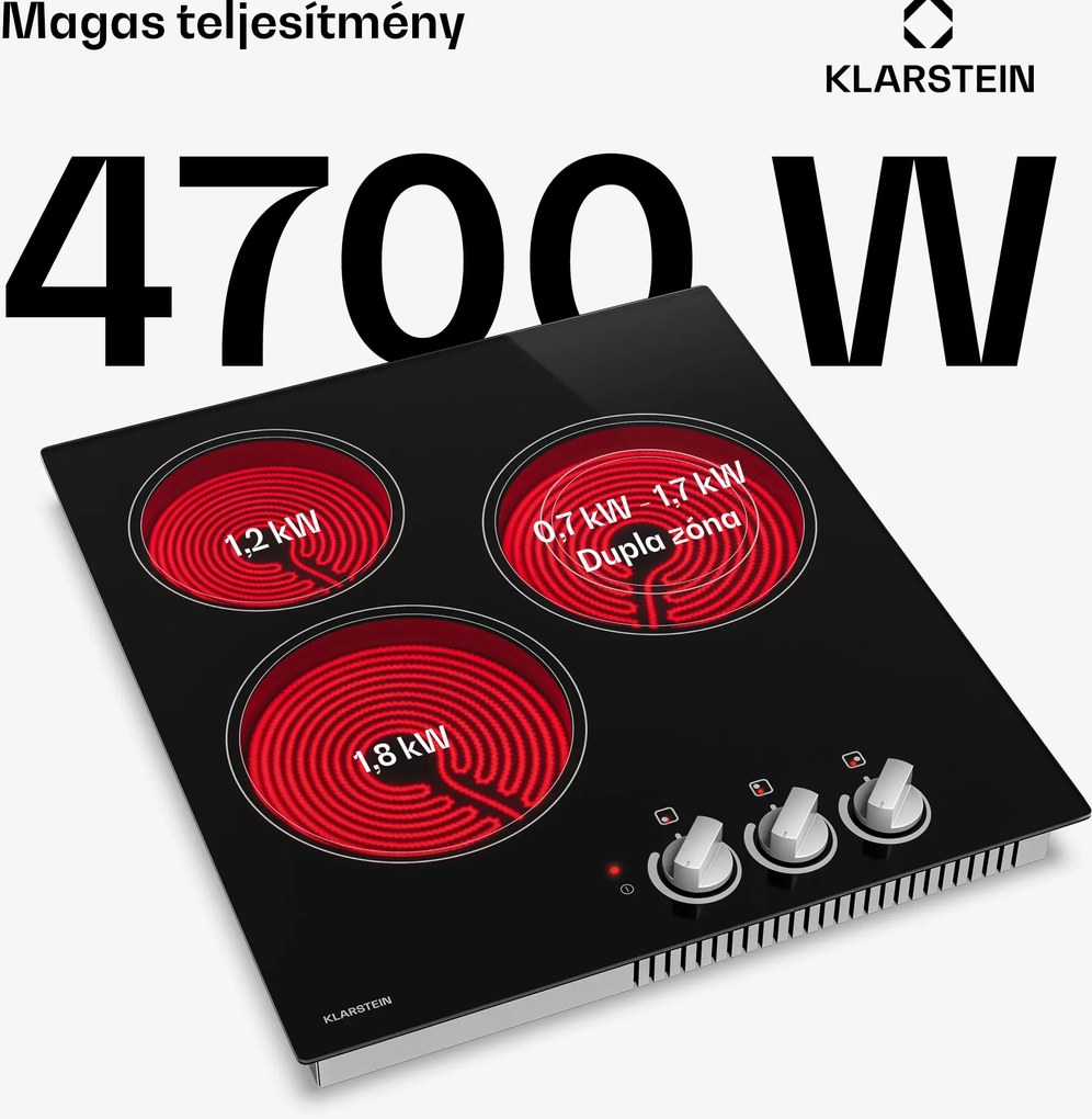 Klarstein EasyCook üvegkerámia főzőlap | 3 főzőzóna | 4700 W | 11 teljesítményfokozat | 45 cm