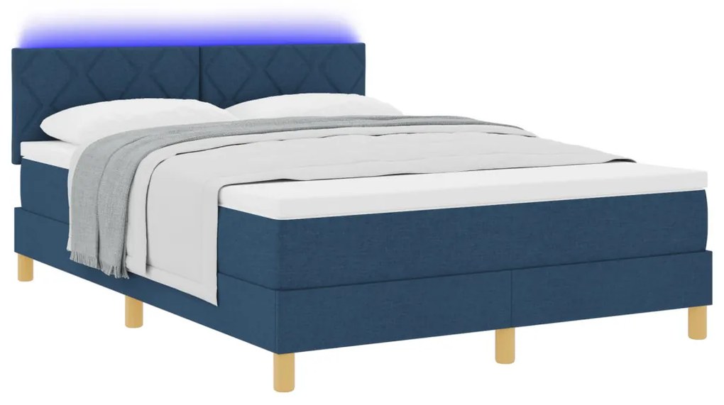 Boxspring ágy matraccal és LED-del Kék 140x200 cm Szövet