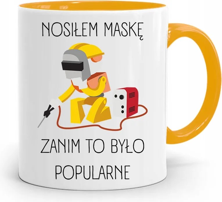 Sárga Bögre Ajándék Hegesztőnek Maszkot Viseltem fényképes nyomtatással
