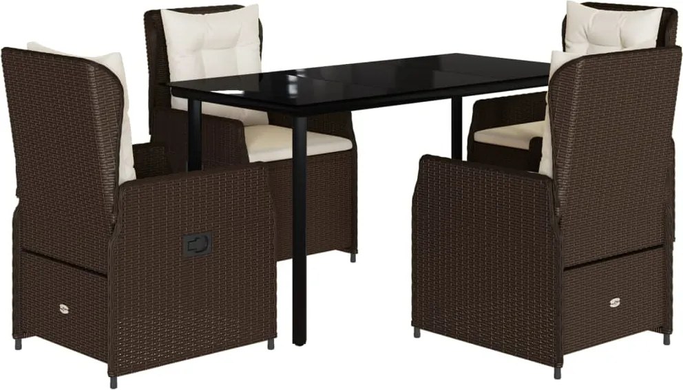 vidaXL 5 részes barna polyrattan kerti étkezőgarnitúra párnákkal