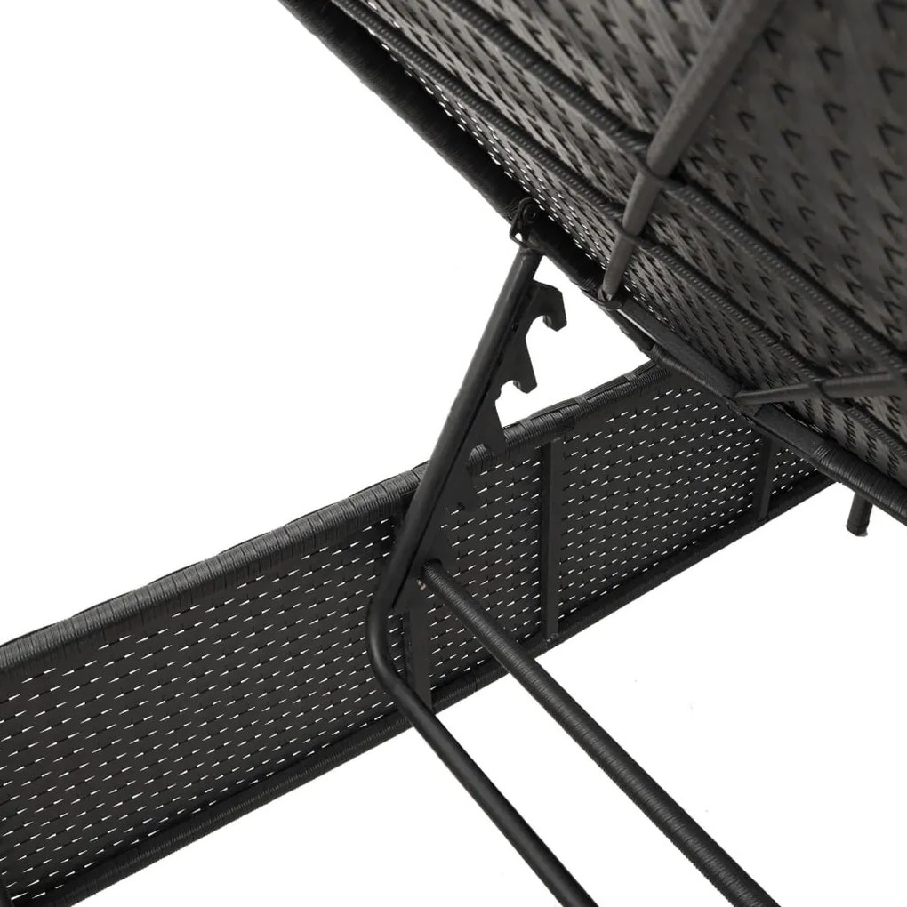 3 részes fekete polyrattan napozóágy szett párnával
