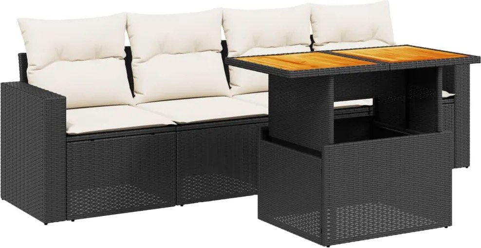 vidaXL 5 részes fekete polyrattan kerti kanapészett párnákkal