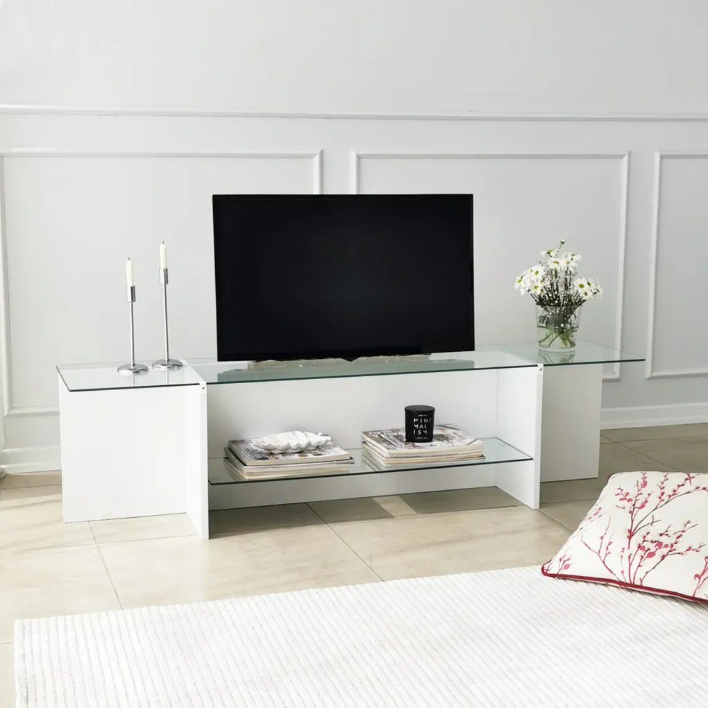 Escape üveg TV-állvány, fehér, 158 cm