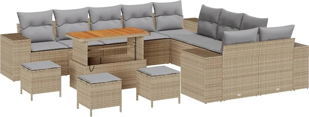 vidaXL Kerti Kanapé Szett párnával 14 pcs Bézs polirattan