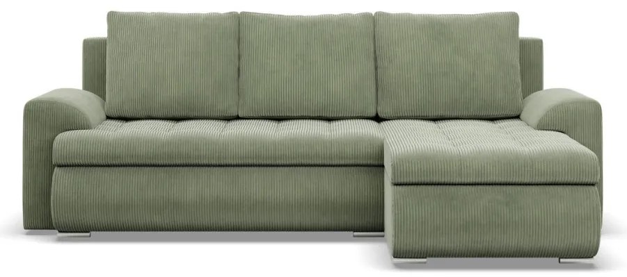 Tokio sarokkanapé, 2 ágyneműtartóval, kordbársony, jobboldali, zöld