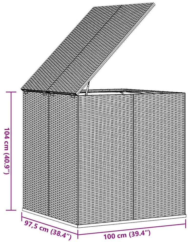 szürke polyrattan kerti párnatartó doboz 100 x 97,5 x 104 cm