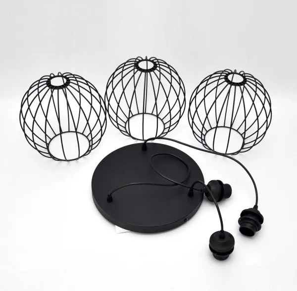 LED Csillár zsinóron MERCURE 3xE27/15W/230V ø 50 cm fekete