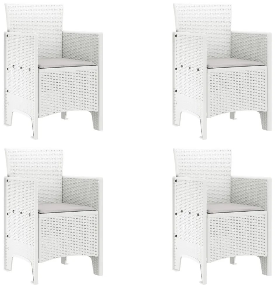 5 Részes Kerti Étkező Szett Párnákkal Fehér Poly Rattan