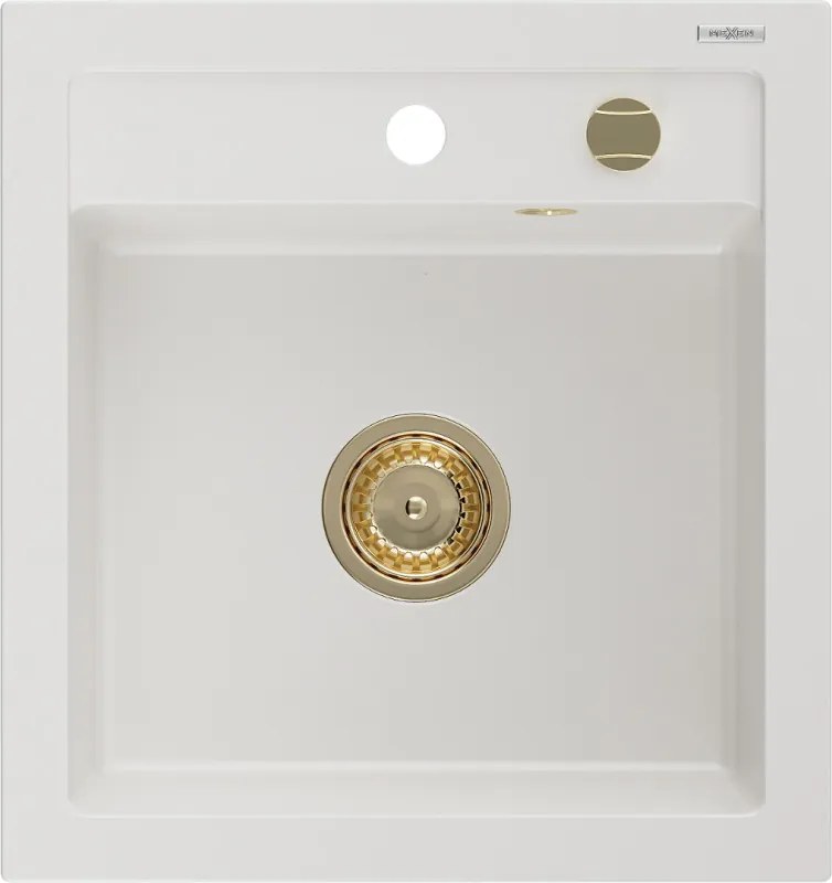 Mexen Vito 1-medencés gránit mosogató 520 x 490 mm, fehér, arany szifon - 6503521000-20-G