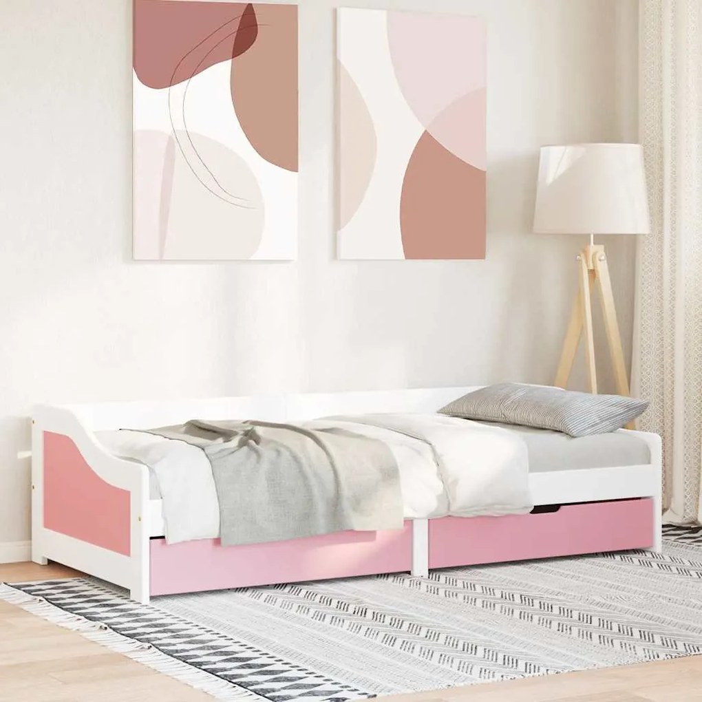 Napozóágy 2 fiókkal matrac nélkül IRUN Fehér&amp;Rózsaszín 90x200cm