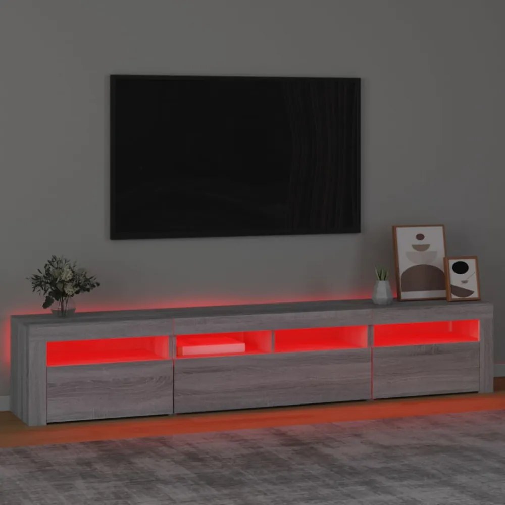 szürke sonoma színű TV-szekrény LED-lámpákkal 210x35x40 cm