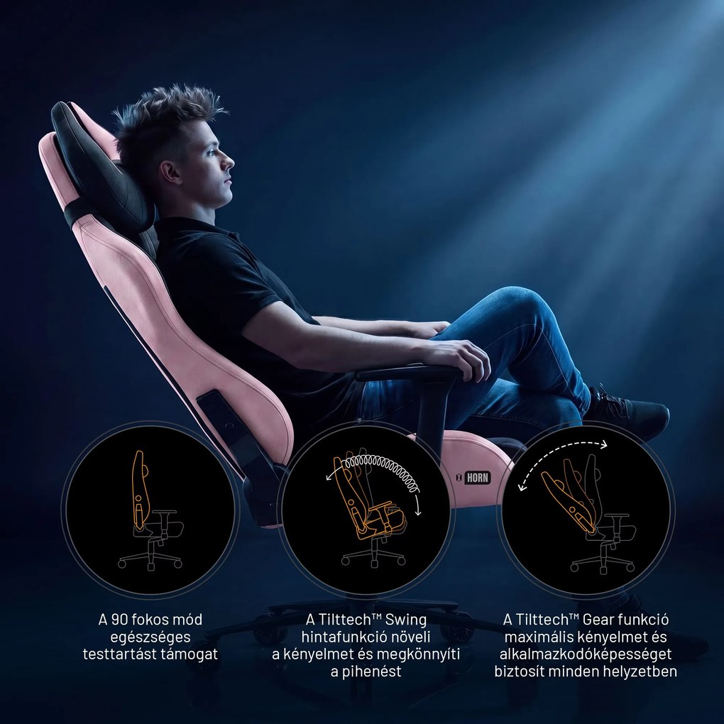 Gamer szék szövet Normal Size, fekete-rózsaszín: Diablo X-Horn 2.0 Akira Pink