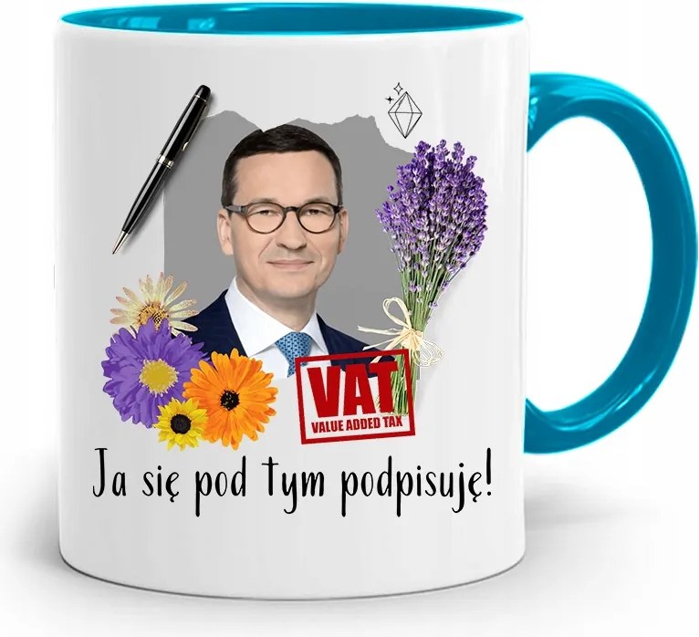 Kék Politikus Bögre Mateusz Morawiecki Miniszterelnök fényképes nyomtatással