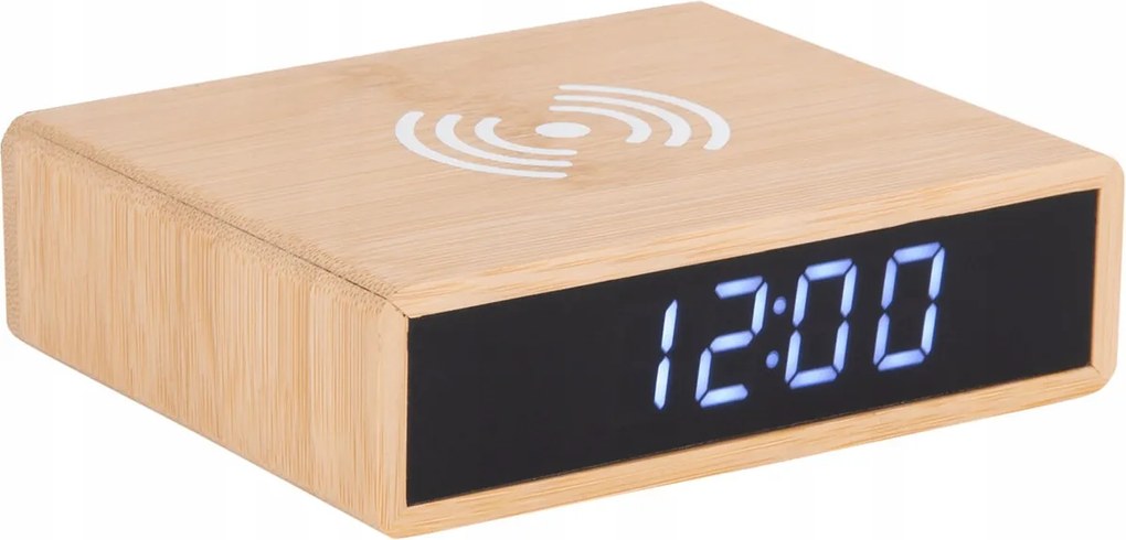 Asztali Ébresztőóra Indukciós Töltővel 2IN1 Bambusz Kijelzővel