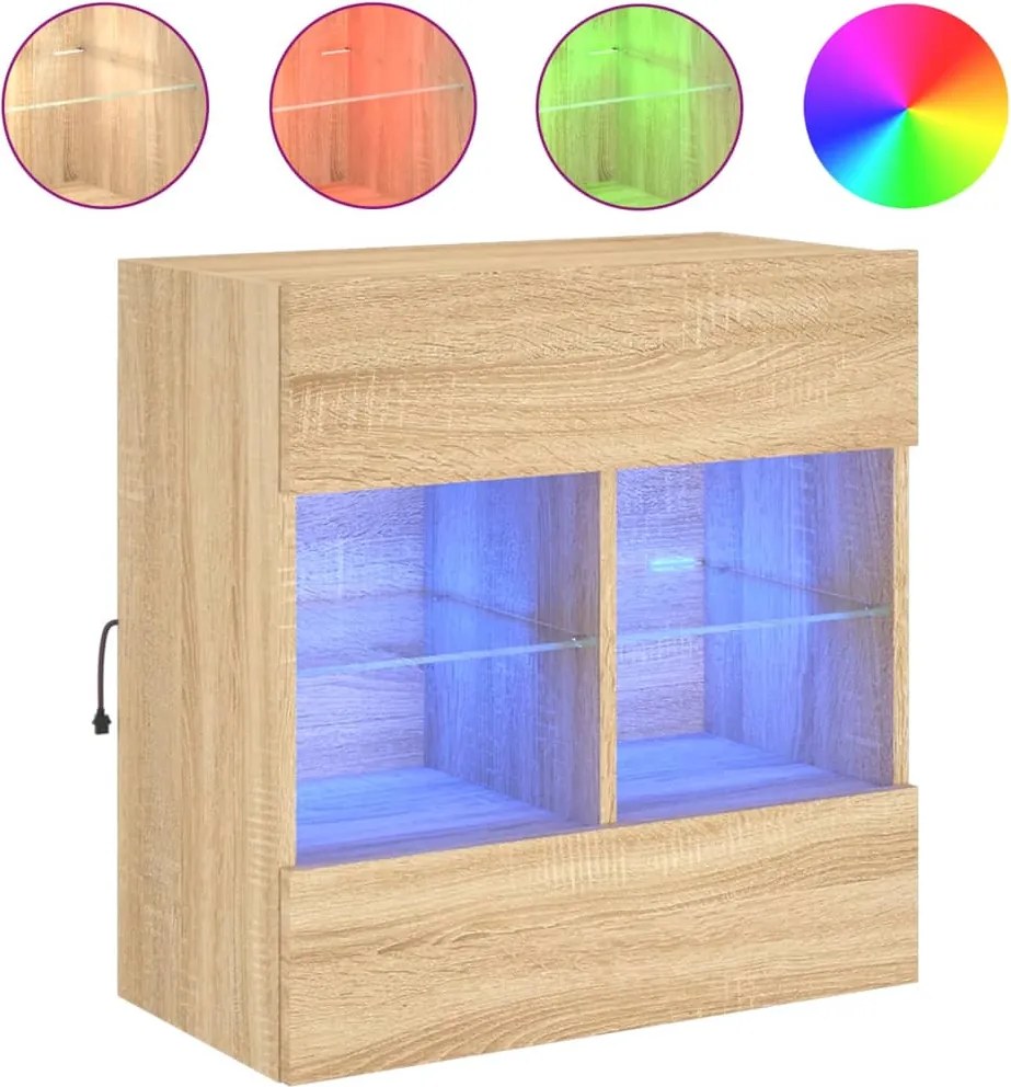 vidaXL sonoma tölgy színű fali TV-szekrény LED-del 58,5x30x60,5 cm